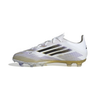 adidas F50 Elite Gazon Naturel Chaussures de Foot (FG) Enfants Blanc Noir Doré