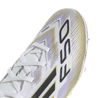 adidas F50 Elite Gazon Naturel Chaussures de Foot (FG) Enfants Blanc Noir Doré