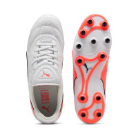 PUMA King Liga Gazon Naturel Artificiel Chaussures de Foot (MG) Blanc Orange Noir