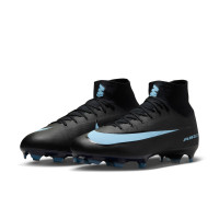 Nike Zoom Mercurial Superfly 10 Pro Gazon Naturel Chaussures de Foot (FG) Noir Bleu Clair