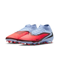 Nike Phantom 6 High Academy Gazon Naturel Artificiel Chaussures de Foot (MG) Bleu Clair Rouge Vif Noir