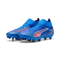 PUMA Ultra 6 Match+ High Gazon Naturel Artificiel Chaussures de Foot (MG) Bleu Blanc Rouge Vif