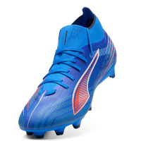PUMA Ultra 6 Match+ High Gazon Naturel Artificiel Chaussures de Foot (MG) Bleu Blanc Rouge Vif