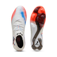 PUMA Future 8 Ultimate Gazon Naturel Chaussures de Foot (FG) Blanc Rouge Vif Bleu