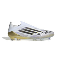 adidas F50 Elite Sans Lacets Gazon Naturel Chaussures de Foot (FG) Blanc Noir Doré