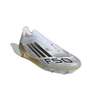 adidas F50 Elite Sans Lacets Gazon Naturel Chaussures de Foot (FG) Blanc Noir Doré