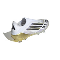 adidas F50 Elite Sans Lacets Gazon Naturel Chaussures de Foot (FG) Blanc Noir Doré