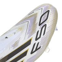adidas F50 Elite Sans Lacets Gazon Naturel Chaussures de Foot (FG) Blanc Noir Doré