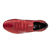 Mizuno Morelia Neo IV Beta Japan Gazon Naturel Chaussures de Foot (FG) Rouge Argenté Noir