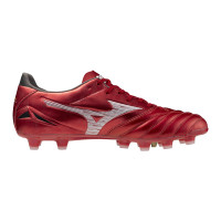 Mizuno Morelia Neo IV Pro Gazon Naturel Chaussures de Foot (FG) Rouge Argenté Noir