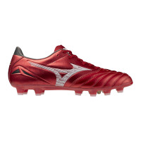 Mizuno Morelia Neo IV Pro Gazon Naturel Chaussures de Foot (FG) Rouge Argenté Noir