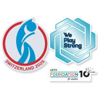 Bedrukking UEFA Womens Euro 2025 en We Play Strong en Foundation Kids Badge