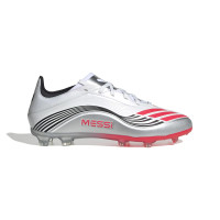 adidas F50 Messi Elite Gazon Naturel Chaussures de Foot (FG) Enfants Blanc Argenté Rouge