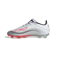 adidas F50 Messi Elite Gazon Naturel Chaussures de Foot (FG) Enfants Blanc Argenté Rouge