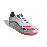 adidas F50 Messi Elite Gazon Naturel Chaussures de Foot (FG) Enfants Blanc Argenté Rouge
