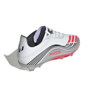 adidas F50 Messi Elite Gazon Naturel Chaussures de Foot (FG) Enfants Blanc Argenté Rouge