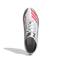 adidas F50 Messi Elite Gazon Naturel Chaussures de Foot (FG) Enfants Blanc Argenté Rouge
