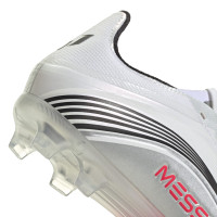 adidas F50 Messi Elite Gazon Naturel Chaussures de Foot (FG) Enfants Blanc Argenté Rouge