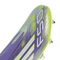 adidas F50 Elite Sans Lacets Crampons Vissés Chaussures de Foot (SG) Mauve Blanc Néon Jaune