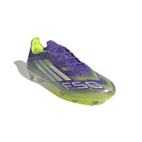 adidas F50 Pro Gazon Naturel Chaussures de Foot (FG) Mauve Blanc Néon Jaune