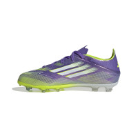adidas F50 Elite Gazon Naturel Chaussures de Foot (FG) Enfants Mauve Blanc Néon Jaune