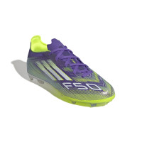 adidas F50 Elite Gazon Naturel Chaussures de Foot (FG) Enfants Mauve Blanc Néon Jaune