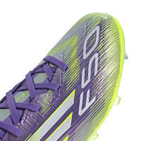 adidas F50 Elite Gazon Naturel Chaussures de Foot (FG) Enfants Mauve Blanc Néon Jaune