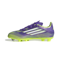 adidas F50 League Gazon Naturel Gazon Artificiel Chaussures de Foot (MG) Enfants Mauve Blanc Néon Jaune