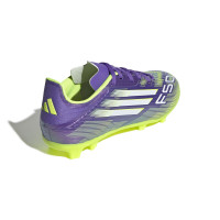 adidas F50 League Gazon Naturel Gazon Artificiel Chaussures de Foot (MG) Enfants Mauve Blanc Néon Jaune