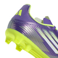 adidas F50 League Gazon Naturel Gazon Artificiel Chaussures de Foot (MG) Enfants Mauve Blanc Néon Jaune