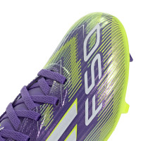 adidas F50 League Gazon Naturel Gazon Artificiel Chaussures de Foot (MG) Enfants Mauve Blanc Néon Jaune
