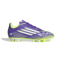 adidas F50 Club Gazon Naturel Gazon Artificiel Chaussures de Foot (MG) Enfants Mauve Blanc Néon Jaune