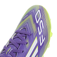 adidas F50 Club Gazon Naturel Gazon Artificiel Chaussures de Foot (MG) Enfants Mauve Blanc Néon Jaune