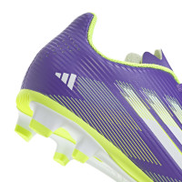 adidas F50 Club Gazon Naturel Gazon Artificiel Chaussures de Foot (MG) Enfants Mauve Blanc Néon Jaune