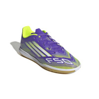 adidas F50 Club Zaalvoetbalschoenen (IN) Kids Paars Wit Neongeel