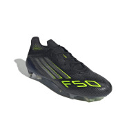 adidas F50 Elite Gazon Naturel Chaussures de Foot (FG) Noir Argenté Néon Jaune