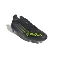 adidas F50 Elite Crampons Vissés Chaussures de Foot (SG) Noir Argenté Néon Jaune