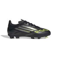 adidas F50 League Gazon Naturel Gazon Artificiel Chaussures de Foot (MG) Enfants Noir Argenté Néon Jaune