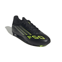 adidas F50 League Gazon Naturel Gazon Artificiel Chaussures de Foot (MG) Enfants Noir Argenté Néon Jaune