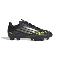 adidas F50 Club Gazon Naturel Gazon Artificiel Chaussures de Foot (MG) Enfants Noir Argenté Néon Jaune
