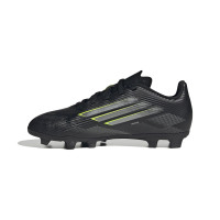 adidas F50 Club Gazon Naturel Gazon Artificiel Chaussures de Foot (MG) Enfants Noir Argenté Néon Jaune
