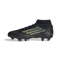 adidas F50 League Mid IJzeren-Nop Voetbalschoenen (SG) Zwart Zilver Neongeel