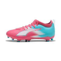 Chaussures de football PUMA Ultra 6 Match Recharge en gazon et gazon artificiel (MG) pour Enfants, roses, bleues et blanches