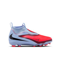 Nike Phantom 6 High Academy Sans Lacets Gazon Naturel Artificiel Chaussures de Foot (MG) Enfants Bleu Clair Rouge Vif Noir