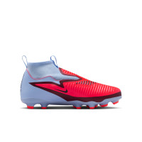 Nike Phantom 6 High Academy Sans Lacets Gazon Naturel Artificiel Chaussures de Foot (MG) Enfants Bleu Clair Rouge Vif Noir