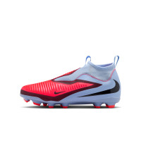 Nike Phantom 6 High Academy Sans Lacets Gazon Naturel Artificiel Chaussures de Foot (MG) Enfants Bleu Clair Rouge Vif Noir