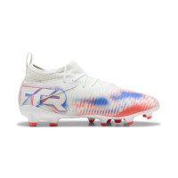 PUMA Future 8 Match Gras / Kunstgras Voetbalschoenen (MG) Kids Wit Felrood Blauw