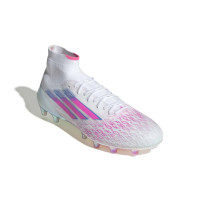 adidas F50 Sparkfusion Elite Gazon Naturel Artificiel Chaussures de Foot (MG) Femmes Blanc Rose Vif Bleu