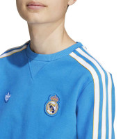 adidas Real Madrid Terrace Icons Crew Sweat-Shirt Enfants Bleu Blanc