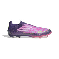 adidas F50 Lamine Yamal League Sans Lacets Gazon Naturel Artificiel Chaussures de Foot (MG) Mauve Rose Jaune